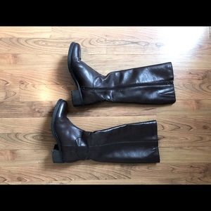 Brown leather knee-high boots